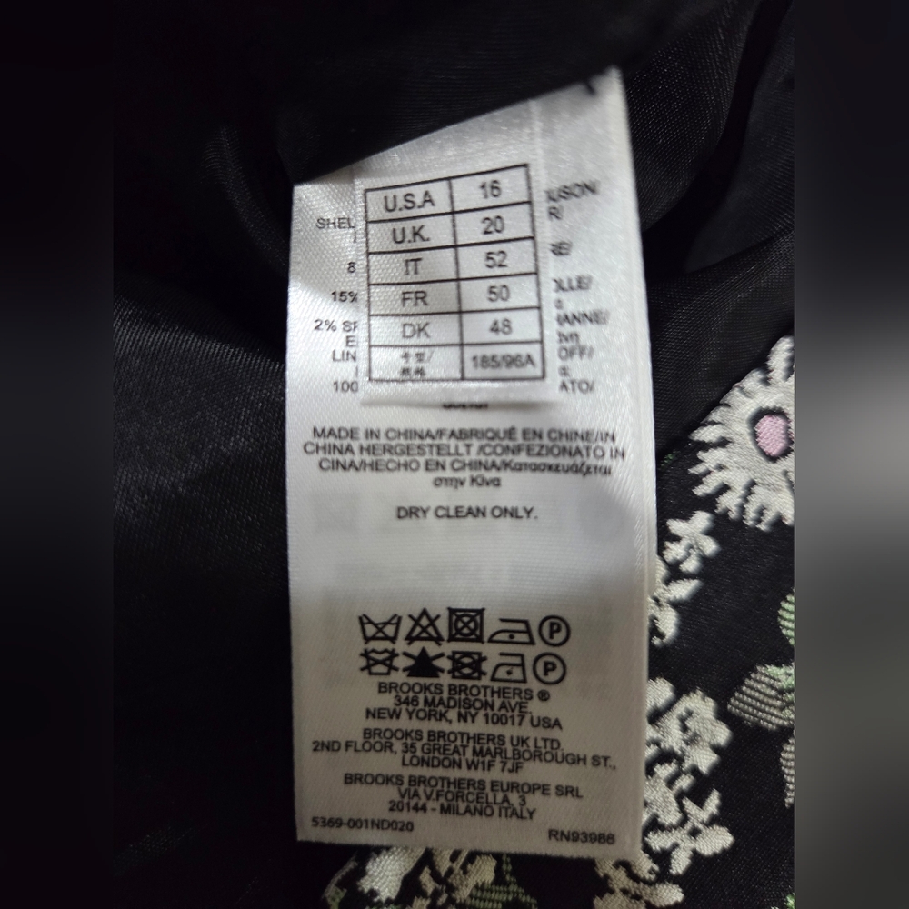 Brooks Brothers Black Jacquard Dress with Pink & Green Floral Print - Size 16 - Picture 3 of 5